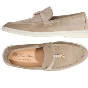 Loro Piana Taupe Suede Loafers for women
